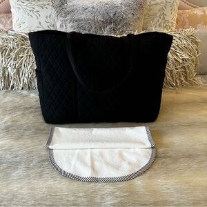 VERA BRADLEY Iconic Microfiber Baby Diaper Bag Black Paisley Interior Tote